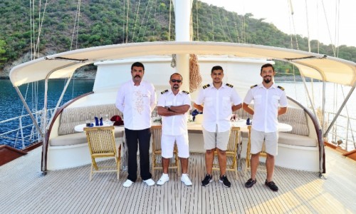 Crew on exclusive gullet yacht cruise